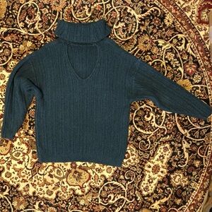 Green Cowl Neck Sweater in Ribbed Knit